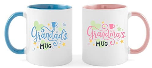 Grandma and Grandad Coffee Mugs for Best Grandparents, Grandma Grandad Gifts Grandson, Granddaughter, Grandchildren, Christmas, Anniversary Presents, Mothers Fathers Cups Set (Design 1 - Colour)