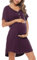 Uniexcosm Chemise de Nuit Femme Été Robe de Nuit Femme Coton Chemise de Nuit Allaitement Maternité Manches Courtes Col en V avec Bouton Devant Ouvert XL Violet Foncé