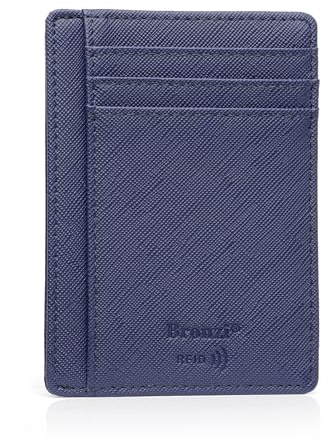 Bronzi Portafoglio Porta Carte Credito - Portafoglio Uomo Slim Portacarte uomo - Mini Porta Tessere - Protezione RFID - Design Smart Italiano Scatola Regalo inculsa (Saffiano Blu Sea)