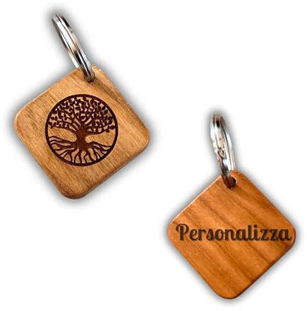 Rienco Portachiavi Personalizzato Albero della Vita in Legno Massello, Incisione Nome, Portachiavi Uomo Donna, Regalo portafortuna per Donna, Mamma, Nuova Casa, Amanti Yoga - Alta Qualità