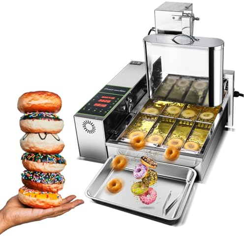 Commercial Donut Fryer - Automatic Donut Maker Machine with 4 Rows Hopper,Professional Stainless Steel Donut Fryer-Adjustable Thickness - 360pcs/h Make Donuts, for Bakery/Cafe/Food stall