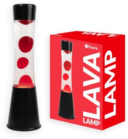 Fisura - Lampada di lava rossa. Base nera, liquido trasparente e lava rossa. Effetto rilassante. Con lampadina di ricambio. 11 cm x 11 cm x 39,5 cm.