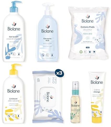 BIOLANE - Kit Naissance Premiers jours - Bébé - 216 Lingettes - Eau pure - Gel Lavant - Liniment - Crème change - Coffret Bébé - Peaux Sensibles - Fabriqué en France