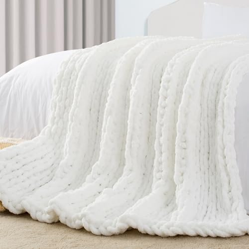 Carriediosa Grobstrick-Überwurfdecke, 152,4 x 203,2 cm, 100 % handgefertigt, Schneeweiß