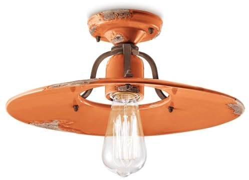 Licht-Erlebnisse Deckenlampe Keramik Metall Ø 40 cm rund für E27 Industrial Design in Orange Shabby Antik Deckenleuchte Küche Flur Keramiklampe Decke Esszimmer