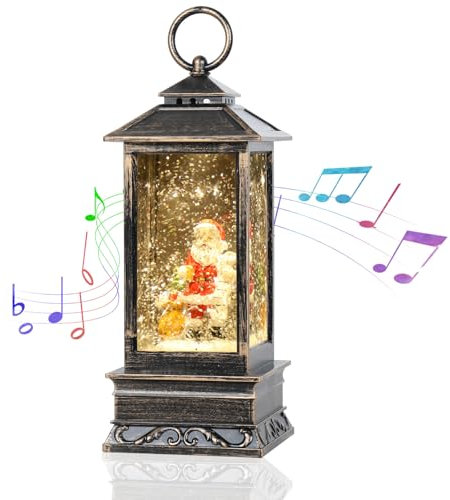 Christmas Snow Globe Lantern, Santa Snow Globe Glitter Lighted with Music, Musical Light Up Water Lantern Christmas Decorations, USB Powered or Battery Operated Lantern, Christmas Decor Gift
