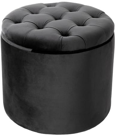 Riess Ambiente Runder Hocker MODERN BAROCK - 50cm - grau Samt - mit Stauraum - Schminkhocker Samthocker