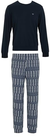EMPORIO ARMANI MAN'S CLASSIC PATTERN MIX PAJAMAS WITH CUFFS SET BLUE L