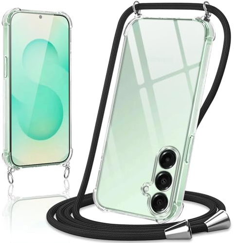 Oelrstfe handyband Hülle mit Band für Samsung Galaxy S25 Plus, Handyband zum Umhängen Handy Umhängeband Transparent TPU Stoßfest Silikon Handyhülle mit Kette für Samsung S25+, Schwarz