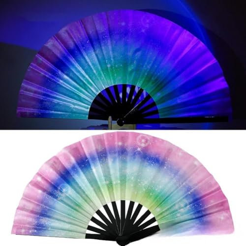 YUYQAQ Hand Fan, Large Holographic Folding Handheld Fans, Clap Fans for Line Dancing, Holding Laser Colors Clack Fan for Festival Party Wedding Dance Church
