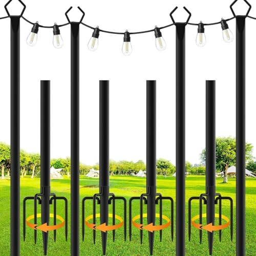 4 Pack String Light Poles,9.8 Ft Metallstangen mit Gabel für Outdoor String Lights,Outdoor Light Poles mit Gabel,Poles/Post/Stand für Draußen,Patio,Deck,Hinterhof,Garten Hochzeit,Party(4pcs)