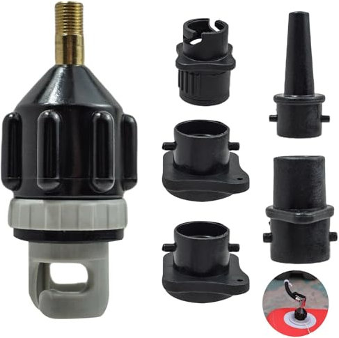 Adaptateur Gonfleur Paddle compatible pompe standard, 5 en 1 adaptateur de valve pour planche à pagaie kayak canot bateau gonflable, embout de gonflage avec 4 buses d’air, facile à transporter