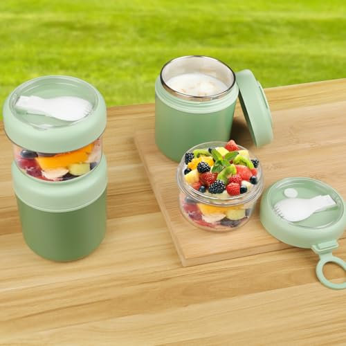 Tazza per cereali, yogurt, da 530 ml e 330 ml, con coperchio cucchiaio, piccolo, contenitore per il pane, per la colazione, per il pranzo, per lo yogurt, per la colazione, per lo yogurt, per insalata