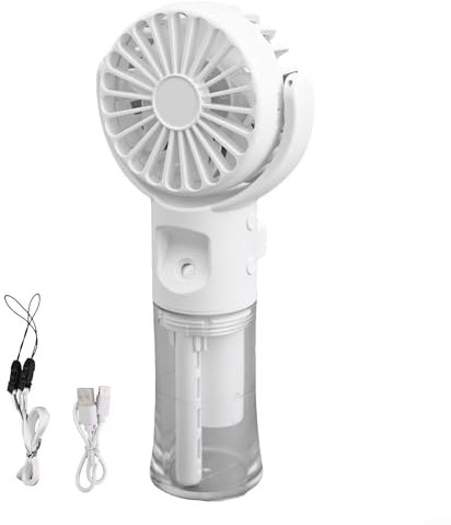 Portable Handheld Misting Fan With Water Spray Bottle 4 Speed Settings Rechargeable Desktop Cooling Fan Charging Quiet Operation For Home Office Student Classroom Summer Use With Water Tank(White)