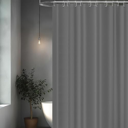 hzkais Grey Shower Curtain, Mould Proof and Mildew Resistant Washable Bathroom Curtains, Shower Curtain for Bathroom, Bath Curtains with Hooks, Solid Color, 180 x 200 cm