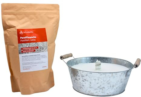Schwabenfire Spezial Outdoor Kerze Metall Zink Schale mit Henkel 20cm + 1KG Wachs Wachsfresser Geschenke für Frauen Balkon Deko Schwabenfeuer Kerze Terassen Dekoration tischfeuer windlicht