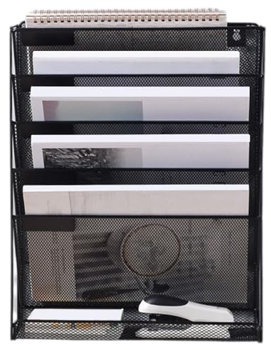File Wall - 4-Tier Metal Storage Rack, Vertical Desk Paper Sorter, Office File Tray , Wall Mount with Label Slots, Space Saving Document Tray