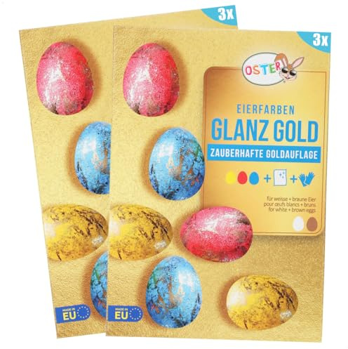 com-four® 6x Flüssige Eierfarben mit Goldfolie, kräftige Eierfarben