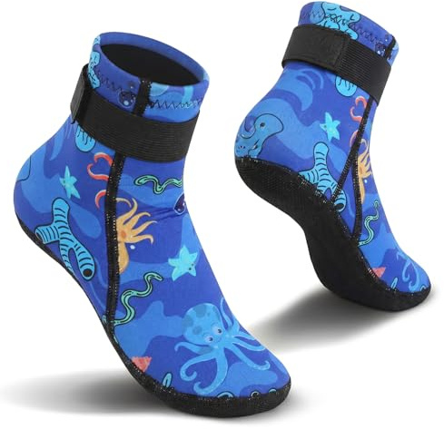 Bcuuozeeing Calzini da nuoto in neoprene per ragazze e ragazzi, calze subacquee per sport acquatici, scarpe antiscivolo, scarpe da surf, piscina, vacanze indispensabili, Blu (34-37), Taglia unica