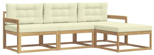 vidaXL Outdoor-Sofagarnitur mit Kissen 4 pcs Weiß und Creme Polyester, Moderne Garten-Sofagarnitur, wetterfest, Bequeme Loungemöbel, stylische Sitzmöglichkeiten für den Hof