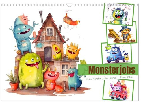Monsterjobs - Kleine Monster, große Träume (Wandkalender 2026 DIN A3 quer), CALVENDO Monatskalender: Ein Planer-Kalender für Kinder, um ihre Karriereträume zu verfolgen. (CALVENDO Spass)