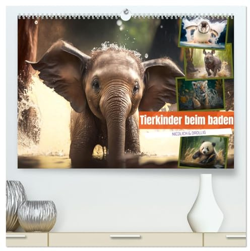 Tierkinder beim baden (hochwertiger Premium Wandkalender 2026 DIN A2 quer), Kunstdruck in Hochglanz: Kleine, verspielte und niedliche Tierkinder beim planschen im Wasser (CALVENDO Tiere)