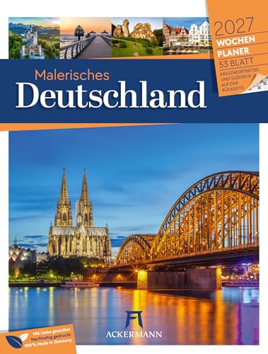 Malerisches Deutschland Wochenplaner Kalender 2027 | Landschaften und Sehenswürdigkeiten im Hochformat (25x33 cm) | Wochenkalender mit Rätseln