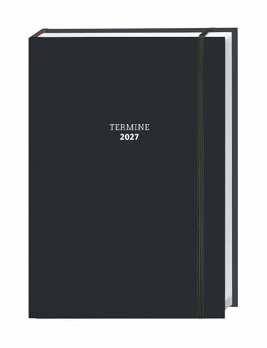 Tages-Kalenderbuch A6, schwarz 2027: Schwarzer Terminkalender mit Schulferien und Feiertagen. Buch-Kalender mit Lesebändchen und Gummiband. Taschenkalender 2027 zum Planen von Terminen.