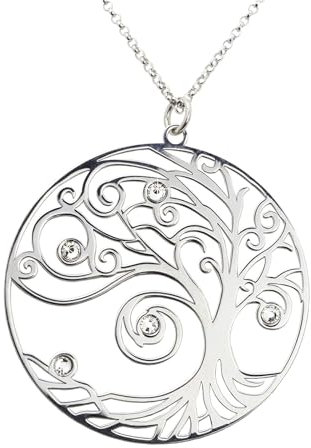 Aka Gioielli® - Collana con Ciondolo Albero della Vita e Cristalli in Argento 925 Rodiato, Modello Realizzazione di sè, Regalo donna e ragazza
