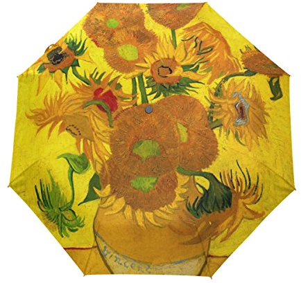 ALAZA Sonnenblumen Van Gogh Ölgemälde Reise Auto Open/Close Regenschirm mit Anti-UV-windundurchlässigen Leicht