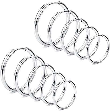 Funseedrr 1-5 Paar Hinged Huggie Ohrring 18G Edelstahl Creolen Silber Ohrpiercing Schmuck Frauen Mann