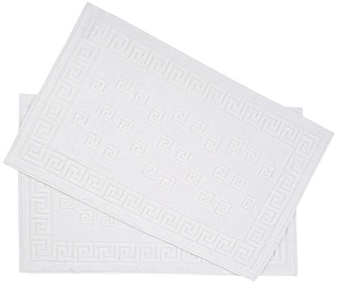 Arle-Living Luxus Medusa Duschvorleger im 2er Pack 50x80 cm - feinste Baumwolle/Jacquard Webung/Hochflor Frottee mit Medusa Flachprägung (weiß, 2er Pack Duschvorleger 50x80 cm)