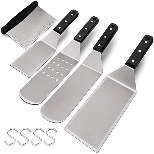 HaSteeL Metallspachtel 5er Set Edelstahl Grillspachtel & Grillschaber – Mehrzweck-Grillzubehör für BBQ Hibachi Teppanyaki Flat Top Kochen, genieteter Griff & spülmaschinenfest