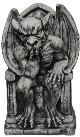 gartendekoparadies.de Gargoyle auf Thron, Steinfigur, H. 47 cm, 35 kg, Grau, frostsicher aus Steinguss für Außenbereich