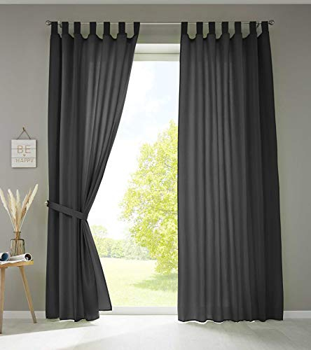 Gardinenbox 2er Set Vorhänge Schal Schlaufen »Berlin« HxB 245x140 cm Schwarz Blickdicht Microsatin Lichtdurchlässig Kräuselband Uni Matt, 20400N2
