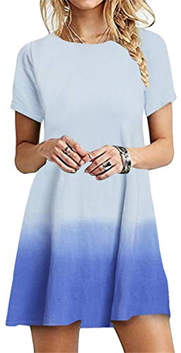EFOFEI Damen Farbverlauf Tunika Strand Sommerkleid Gradient Farbverlauf Stil Minikleid Krawatte Färben Himmelblau 4XL