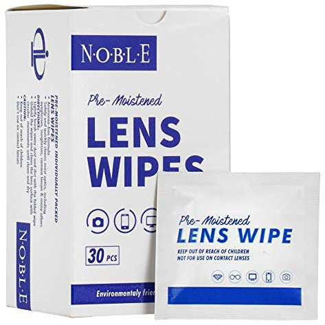 Noble Pre-moistened Lens Wipes - Individually Wrapped - Lens and Screen Cleaning Wipes - Great for Eyeglasses, Cell Phones, Camera Lenses, Screens, Keyboards, and Other Delicate Surfaces (30 Pcs)