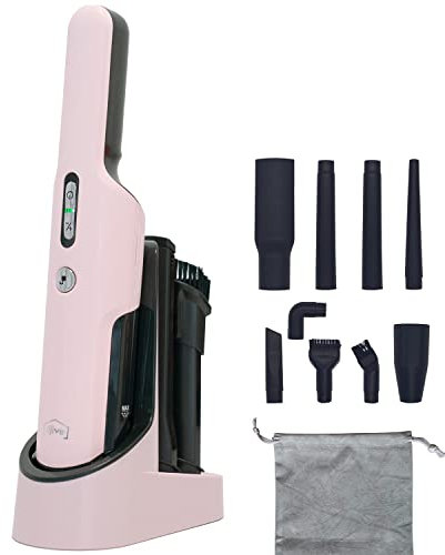 djive Ultralight Aspiradora de mano sin cable, 15 kPa potente, Aspirador coche inalámbrico, 560gr ligero, Mini Aspirador sin bolsa para sofa, tapicería, cenizas y pelos mascotas, 69dB silencioso, rosa
