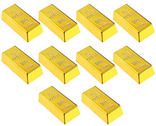 PRETYZOOM 10 Stück Plastik Goldbarren Gefälschte Goldene Ziegel Glitter Simulation Requisiten Film Requisiten Schatzsuche Spielzubehör (6X2. 8X1. 7Cm)