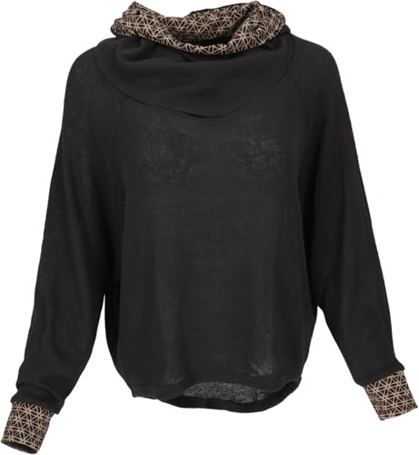 GURU SHOP Hoody, Sweatshirt, Pullover, Kapuzenpullover, Damen, Baumwolle | Stylischer Hoody für kühle Tage, Kapuze, loose Passform, farblich abgesetzte Armbündchen, Design mit Blume des Lebens