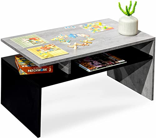 MeblePitus.pl Beton/schwarz glänzender Couchtisch für das Wohnzimmer - modernistischer Look, minimalistischer Stil - Betonelement glänzender Couchtisch
