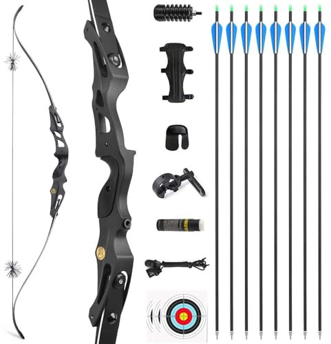 ZSHJGJR 59 Takedown Recurvebogen Set 20-50 lbs Sportbogen Hochfeste Aluminiumlegierung Recurve Bow mit Carbonpfeile und Jagdzubehör Jagdbogen für Erwachsene (30lbs, Bogen Set)