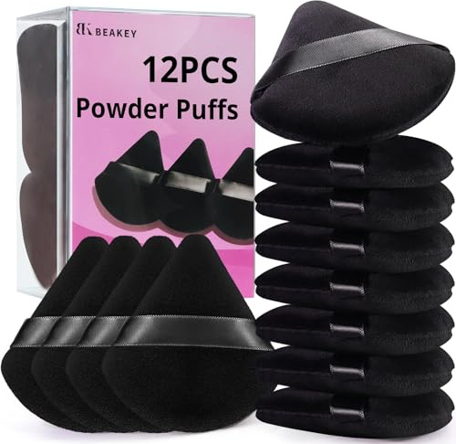 BEAKEY 12pcs Powder Puffs for Face Powder Triangle Powder Puff for Loose and Cosmetic Foundation, Makeup Puff for Contouring, Cloud Kiss Beauty Makeup Tools