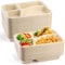 Lyellfe 50 Pack Compostable Paper Plates, Natural Sugarcane 4 Compartment Plate, Heavy Duty Lunch Tray, Divided Sectional Plate, Microwave Freezer Safe for Party School