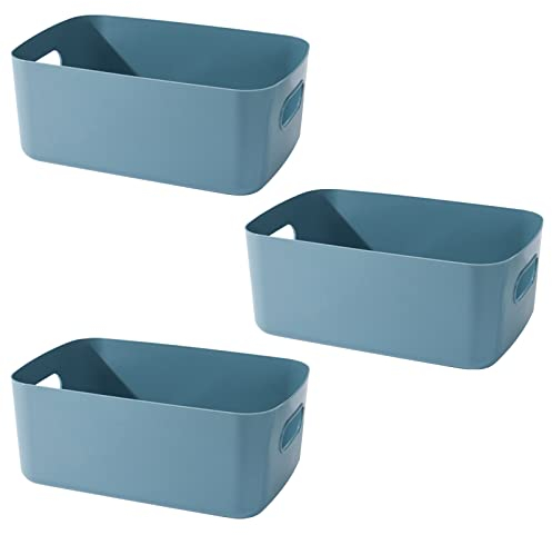 Yngffb Aufbewahrungsbox, 3 Stück Organizer mit Griffen, Klein Aufbewahrungsbox, Zur Organisation stapelbarer Aufbewahrungsboxen mit Griffen, 19x13.5x7.5cm (blau)