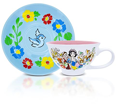 Disney Blanche-Neige et les Sept Nains « I'm Wishing » Tasse à thé et soucoupe en céramique | Ensemble de thé pour café, expresso, moka