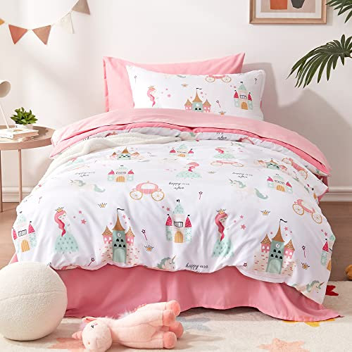 Sonive Duvet Cover Set for Babies Cot 100x135cm+40x60cm Microfibre Bedding Set Beauty Unicorn Pumpkin Coach, Princess Castle, 1 Duvet Cover and 1 Baby Pillow Sham