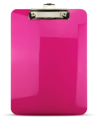 Netuno 1x Rosa Klemmbrett transparent DIN A4 Schreibbrett mit Metallklemme Hartplatte Kunststoff Schreibmappe Schreibblock mit Clip farbig Clipboard Dokumentenhalter Schreibplatte mit Bügelklemme