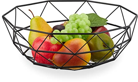 Relaxdays Obstschale Metall, eckiger Obstkorb, HBT: 13, 5x34,5 cm, Drahtkorb für Früchte & Gemüse, modern, schwarz