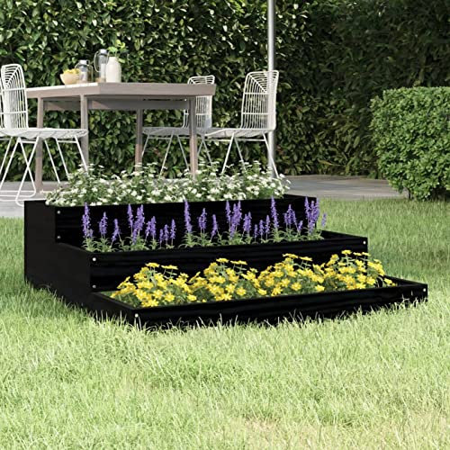 SHUJING Outdoor Park Garden Bench,Metal Garden Bench,Bench Seat,Planter Black 78x78x27 cm Solid Wood Pine